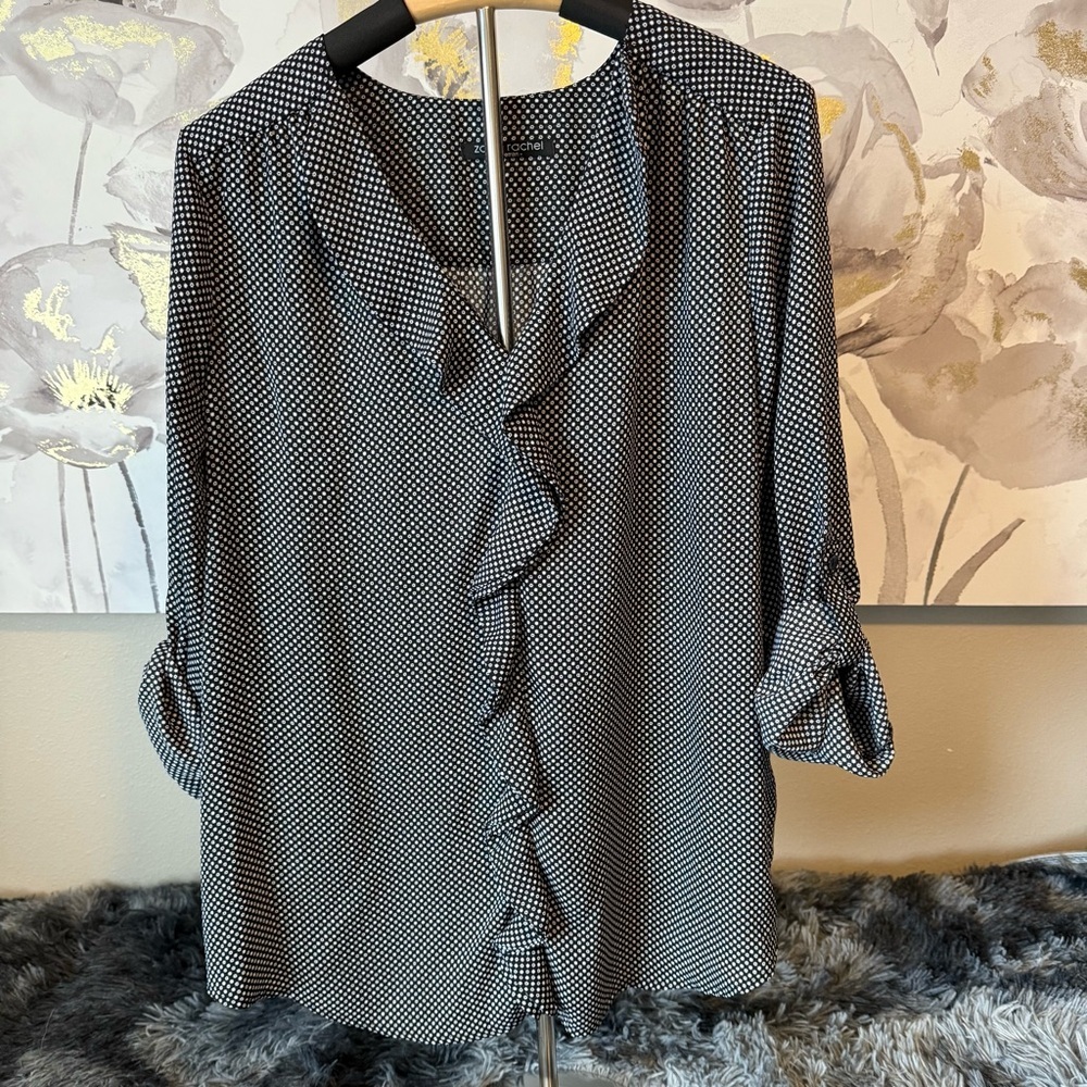 Zac & Rachel Black and White Ruffle‎ Blouse